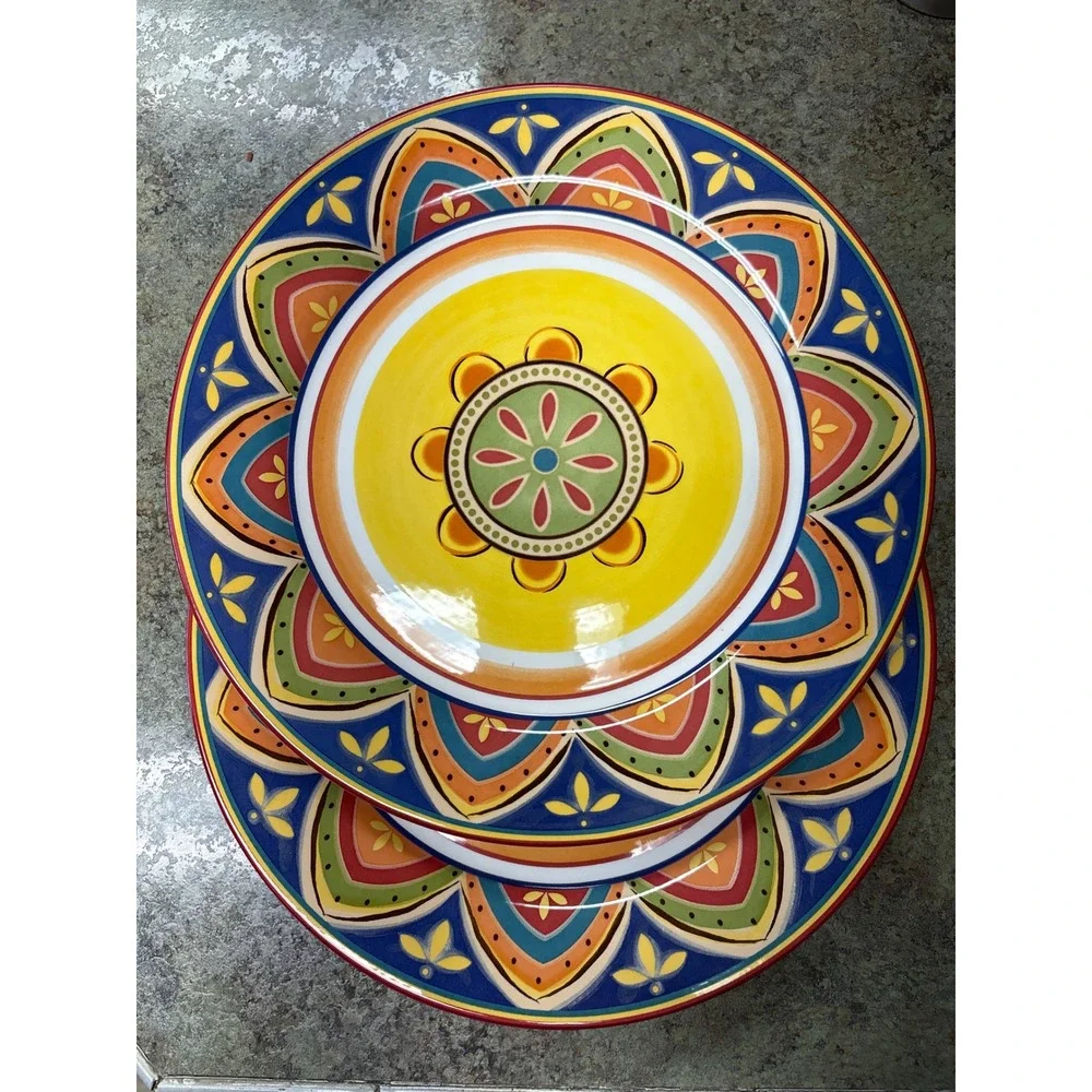 Pier 1 Mexicali Ironstone Dinner Plate Set of 2 Multi-Color Floral 10.75 in Boho
